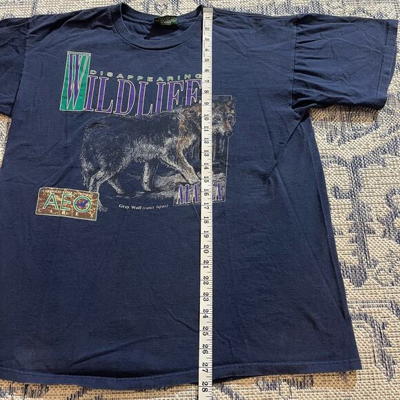 VTG 90's Grey Wolf Shirt "Disappearing Wildlife" Navy Single Stitch SZ XL - Picture 6 of 7